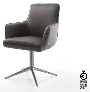 DELIFE Étkezőszék Heira-Flex karfás mikroszálas antracit vintage grafit láb 360° forgatható hintamechanizmus zsákrugós
