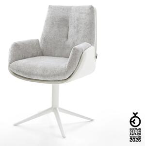 DELIFE Étkezőszék Clea-Flex vegyes anyagok valódi bőr fehér ezüstszürke fehér láb 360° forgatható billenő funkció