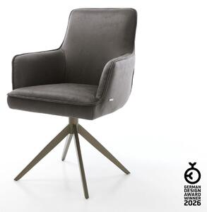 DELIFE Étkezőszék Heira-Flex karfás mikroszálas antracit vintage kereszt láb széles titán effekt felület 360° forgatható hintamechanizmus zsákrugós matrac