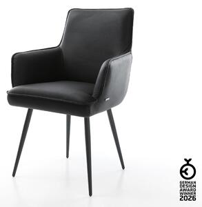 DELIFE Étkezőszék Heira-Flex karfás valódi bőr fekete 4 lábas kúpos fekete zsákrugós