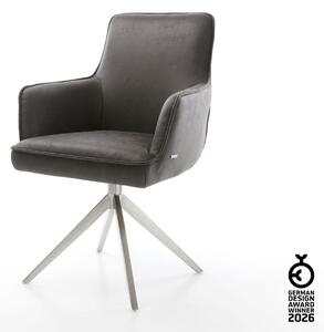 DELIFE Étkezőszék Heira-Flex karfás mikroszálas antracit vintage kereszt láb széles rozsdamentes acél 360° forgatható hintamechanizmus zsákrugós