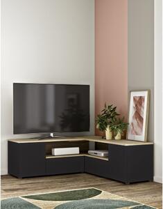 Fekete-natúr színű TV-állvány tölgyfa dekorral 130x46 cm Angle – TemaHome