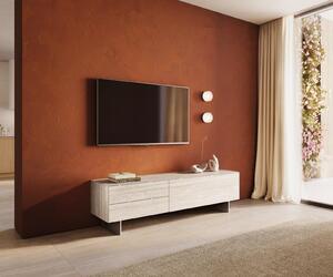 DELIFE TV szekrény Cuor 180 cm kerámia Laminam® Travertino Bianco krémfehér 1 billenő ajtó 2 fiókos lebegő rozsdamentes acél láb