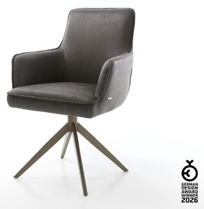 DELIFE Étkezőszék Heira-Flex karfás mikroszálas antracit vintage kereszt láb széles titán effekt felület 360° forgatható zsákrugós