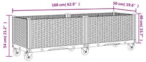 VidaXL szürke polipropilén rácsos kerekes ültetőláda 160 x 50 x 54 cm