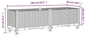 VidaXL világosszürke PP rácsos kerekes ültetőláda 160 x 50 x 54 cm