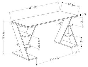 Íróasztal, fehér, antracit, polccal - EVENTAIL