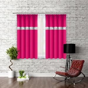 Függöny szalaggal és cirkonokkal 140x160 cm sötét rózsaszín