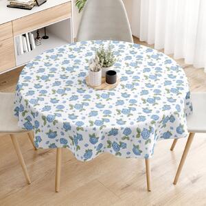 Goldea loneta dekoratív asztalterítő - kék hortenziák - kör alakú Ø 130 cm