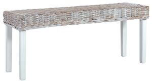 Fehér természetes kubu rattan és tömör mahagóni fa pad 110 cm