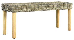 Természetes kubu rattan és tömör mahagóni fa pad 110 cm