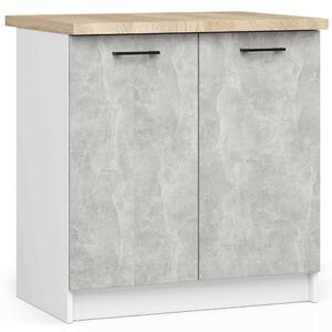 Akord OLIWIA S80 Konyhaszekrény 80x85x46 - Fehér/Beton, Laminált Felület, Mat Fiókok, Összeszerelhető