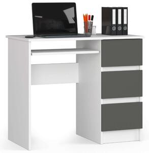 Jobbkezes számítógépasztal 3 fiókkal P77_90 - fehér/grafitszürke