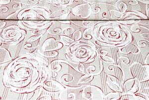 Asztalterítő vörös pünkösdi rózsa vonalakkal 90x90 cm MADE IN ITALY