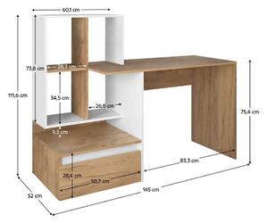 Számítógépasztal, artisan tölgy/fehér, NEREO NEW