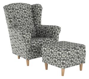Füles fotel puffal, szövet patchwork N1, ASTRID