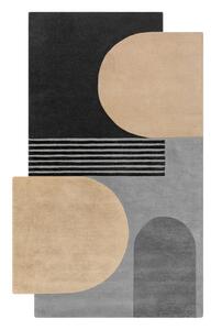 Fekete-szürke kézi szövésű gyapjú szőnyeg 120x180 cm Lozenge Monochrome – Flair Rugs