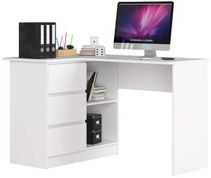 Akord Sarok Íróasztal B16 CLP Balos Fehér, 124x77x85 cm, 3 Fiókkal és 2 Polccal, Laminált Lemez - Összeszerelésre Kész, Mat Felület, ABS Élek