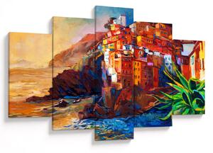 Kép - Falu Cinque Terre partján, az olasz riviérán, modern impresszionizmus (150x105 cm)