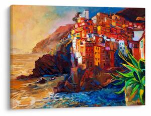 Kép - Falu Cinque Terre partján, az olasz riviérán, modern impresszionizmus (70x50 cm)
