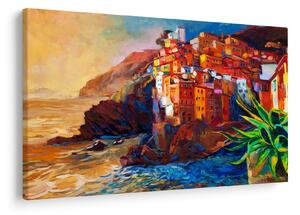Kép - Falu Cinque Terre partján, az olasz riviérán, modern impresszionizmus (90x60 cm)
