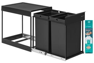 SONGMICS konyhai szelektív hulladékgyűjtő rendszer szekrénybe, 2 x 20 L, fekete