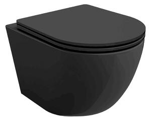 Lea Black perem nélküli mély öblítésű fekete fali WC slim tetővel