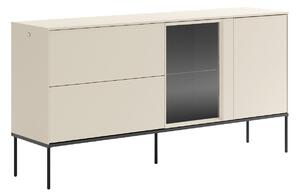 Komód Belfelu 101, Edzett üveg, Laminált forgácslap, 84x166x40cm, Fekete, Krém