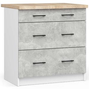 Akord Oliwia 80 cm-es 3 Fiókos Állószekrény Beton/Bila Színű, Laminált Felület, Összeszerelhető, ABS Élzárás, Blokkolt Fiókok, Konyhai Bútor