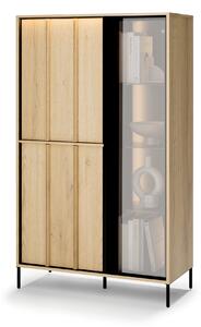 Könyvespolc Morelbo 100, Ajtókkal, Zárt, Üveg, Laminált forgácslap, 151x90x40cm, Cremona tölgy, Fekete