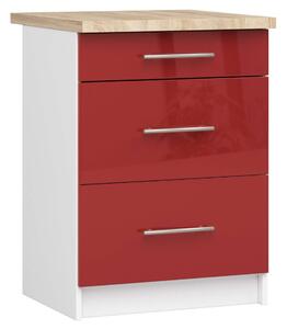 Szekrény olivia s60 3 db + felső fehér/piros fényes