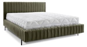 Zöld kárpitozott ágyneműtartós franciaágy ágyráccsal 160x200 cm Plissa – ELTAP
