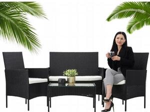 Aldotrade GardenLine rattan kerti szett, fekete + krémszínű karfák