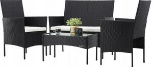 Aldotrade GardenLine rattan kerti szett, fekete + krémszínű karfák