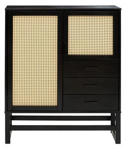 Jolene fekete borovi fenyő komód rattan ajtókkal, szélesség 90 cm - Støraa