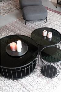 Lance fekete tárolóasztal üveg asztallappal, ø 60 cm - White Label