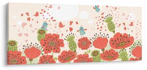 Kép - Madarak egy virágzó réten (120x50 cm)