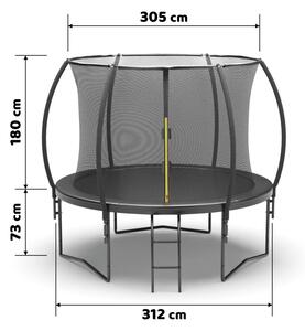 JUMP Fekete kerti trambulin 305 cm biztonsági hálóval és létrával