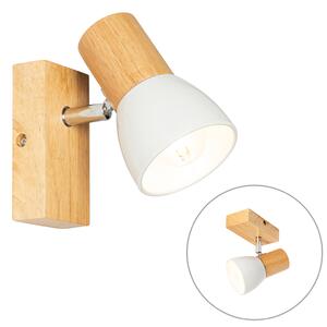 Landelijke wandlamp hout met wit verstelbaar - Thorin