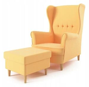 Füles fotel lábtartóval - sárga