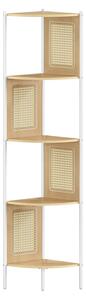 5 szintes sarokpolc, könyvespolc polirattan oldalakkal, 156x32x32 cm, tölgy bézs