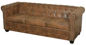 3 személyes barna műbőr Chesterfield kanapé