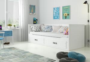 OLYMP P2 gyerekágy + ágyneműtartó + matrac + INGYEN ágyrács, 200x80, fehér