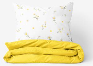 Goldea pamut ágyneműhuzat duo - kamilla virágok, sárga hátoldal 140 x 220 és 70 x 90 cm