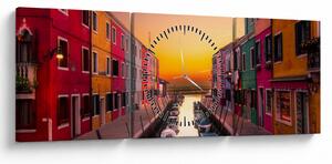 Kép - Naplemente, Burano sziget, Velence, Olaszország (órával) (90x30 cm)