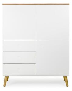 Dot fehér háromajtós szekrény tölgyfa dekorral, 3 fiókkal, magasság 137 cm - Tenzo