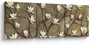 Kép - Fehér magnóliák kőfalazaton (órával) (90x30 cm)