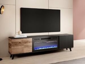 TV-állvány Luelia 121, Közepes sűrűségű farostlemez, Laminált forgácslap, 52x180x40cm, Fekete, Wotan tölgy