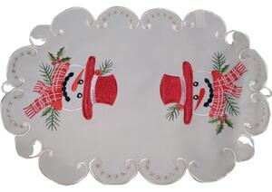 Karácsonyi krémszínű asztalterítő hímzett hóemberrel Szélesség: 30 cm | Hosszúság: 45 cm