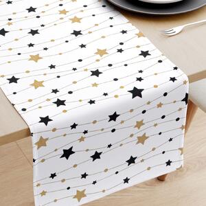 Goldea karácsonyi pamut asztali futó - arany és fekete csillagok fehér alapon 35x120 cm